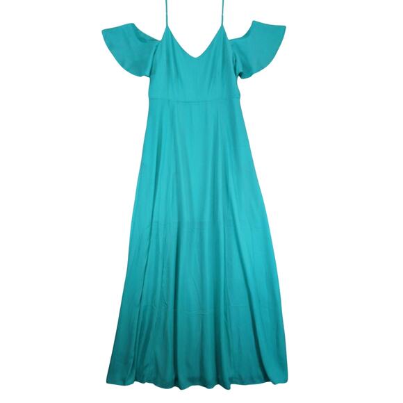 Davi & Dani Sz L Flutter Sleeve Teal Maxi Babydoll Dress HoCo Beachy Sleeveless - Picture 1 of 6